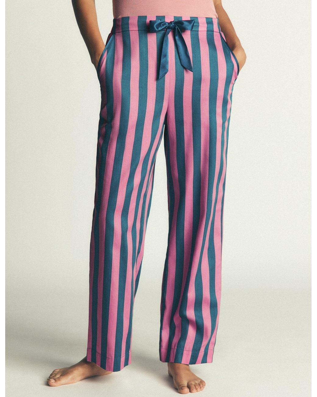Boden Blue Cotton Pyjama Trousers-Bright, Woodblock Flower