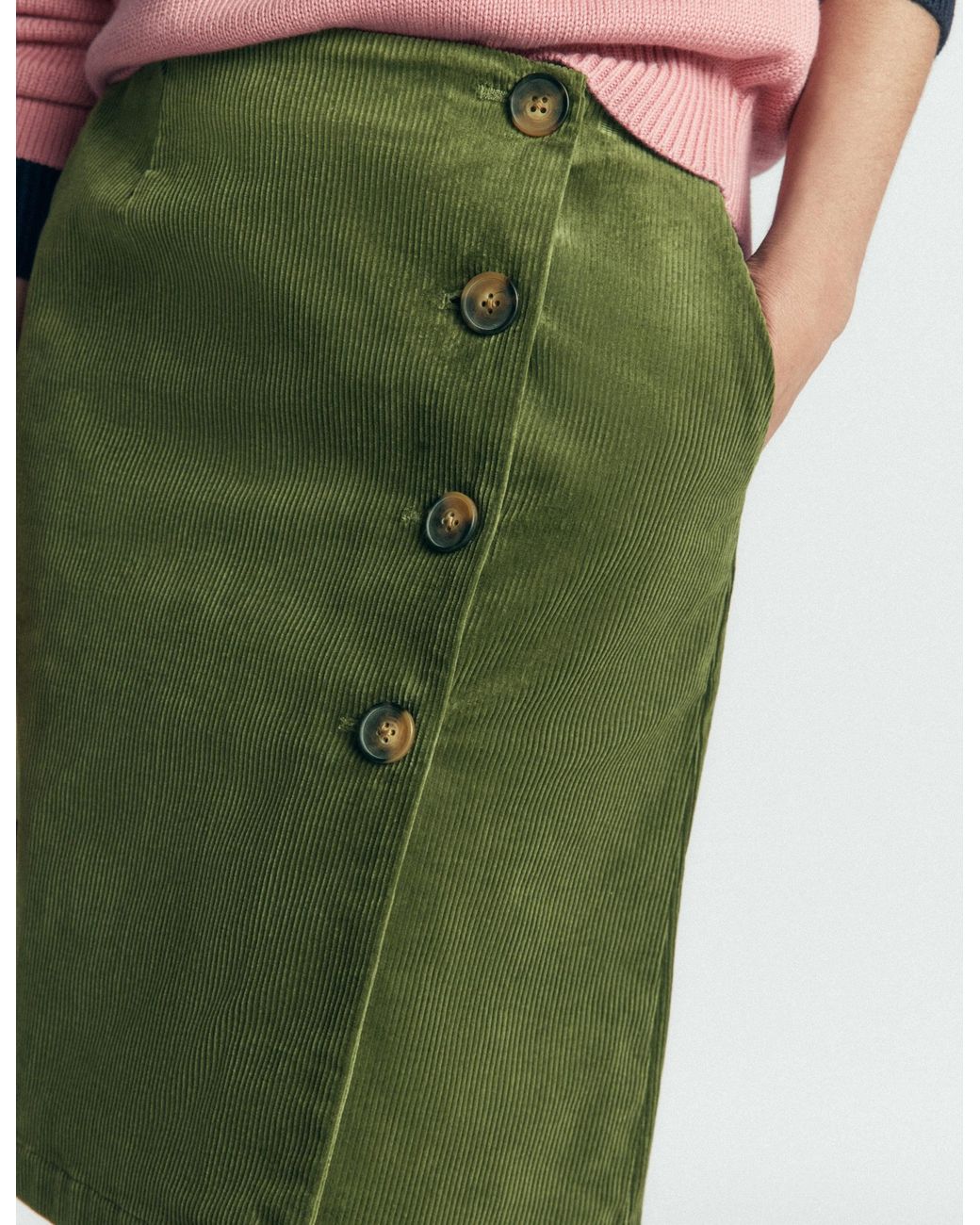 Boden Green Evelyn Button Cord Wrap Skirt