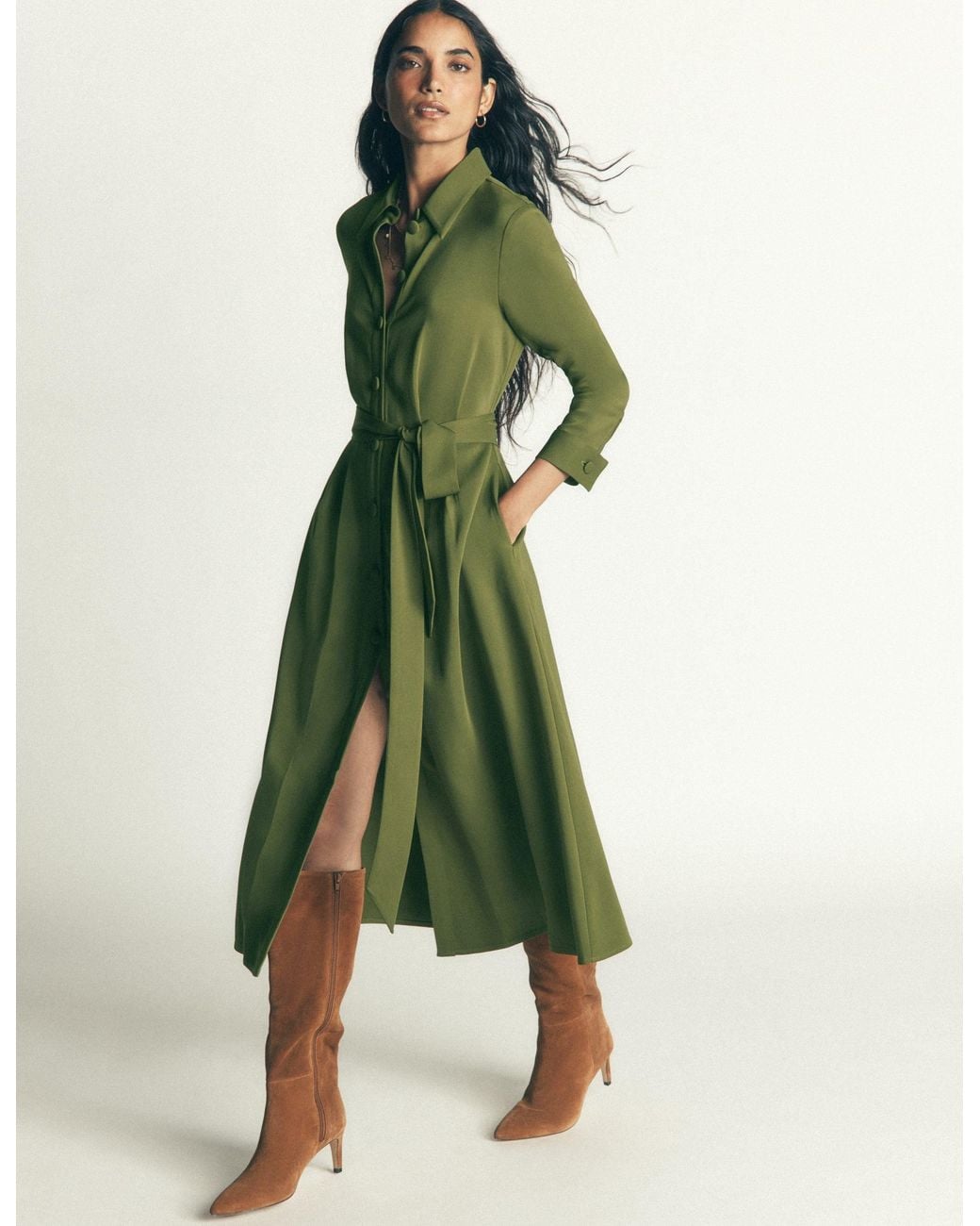 Boden Green Kate Pleated Shirt Dress