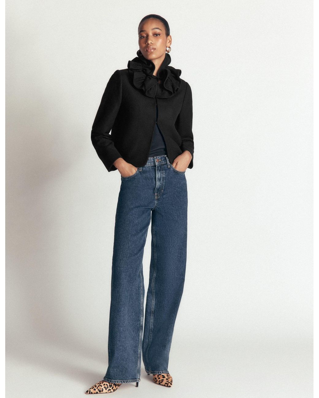 Boden Blue Ruffle Neck Wool Jacket