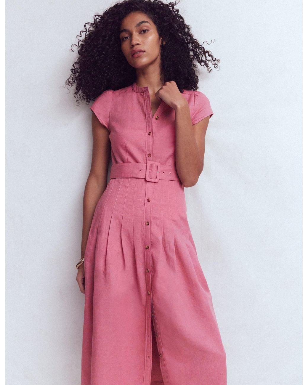 Boden Pink Arabella Linen Blend Dress