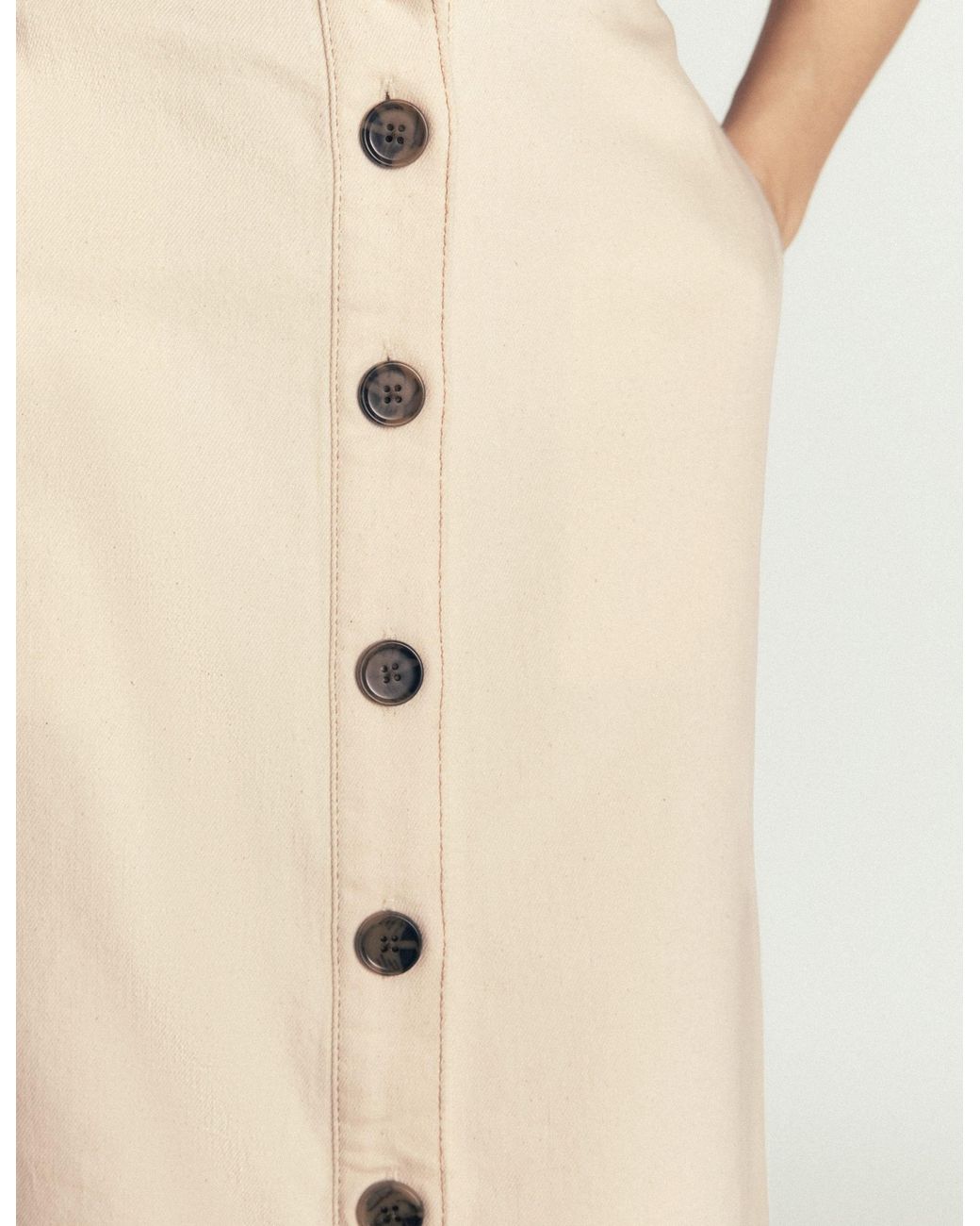 Boden Natural Val Button Denim Midi Skirt