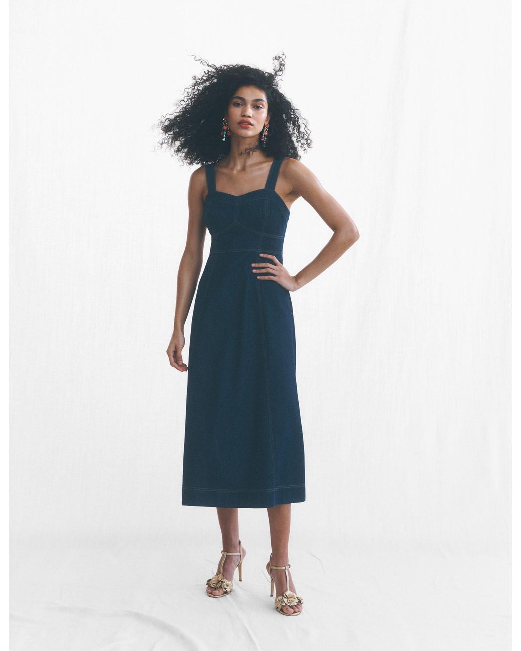 Boden White Panelled Bodice Denim Dress
