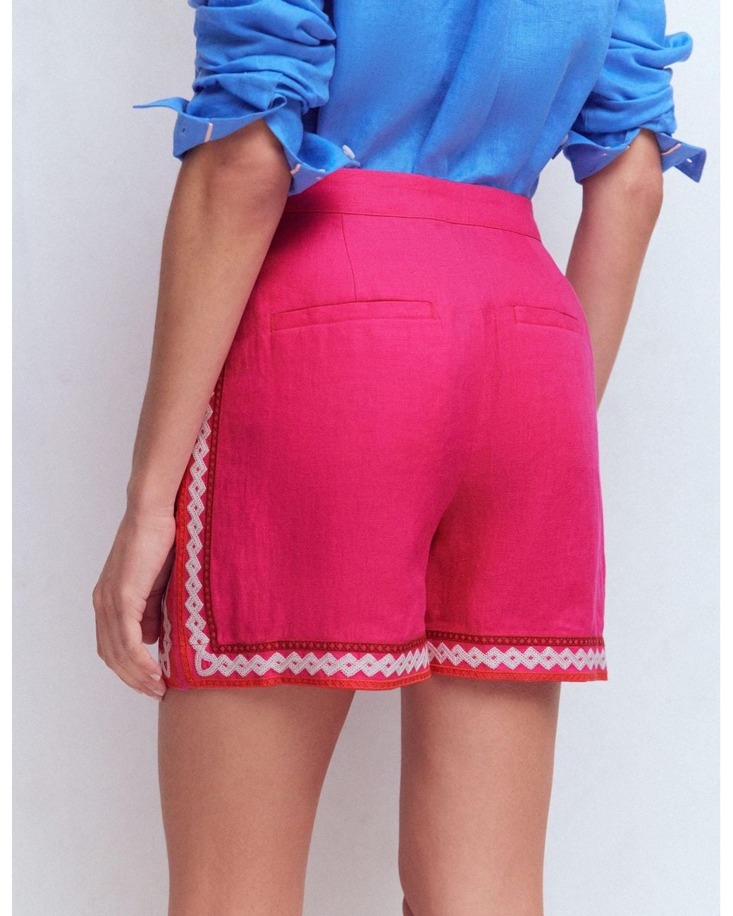 Boden Pink Embroidered Linen Shorts