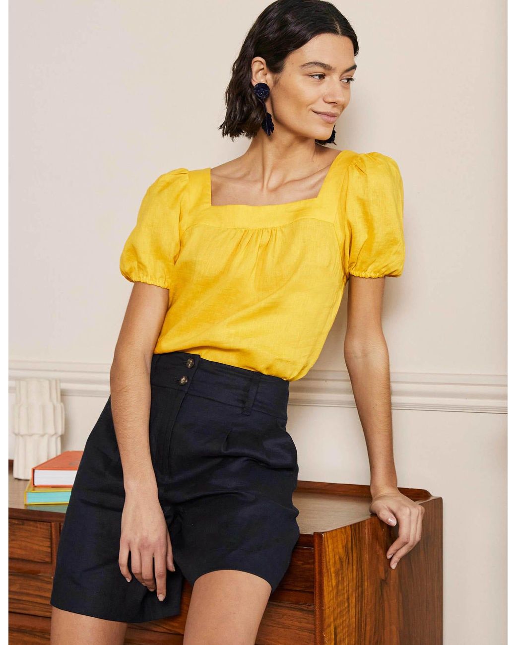 Boden Square Neck Linen Top Lemon Fizz in Yellow Lyst UK