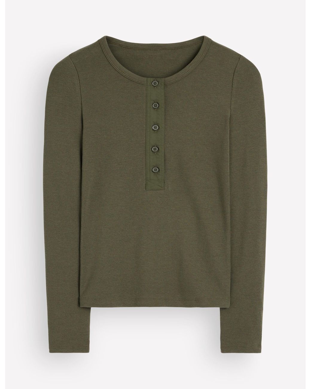 Boden Green Ribbed Long Sleeve Henley Top