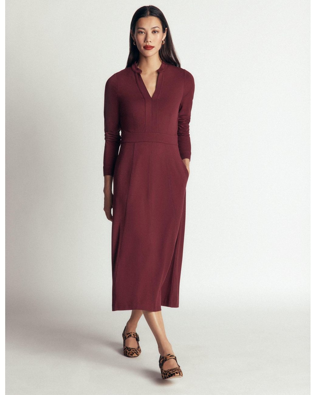 Boden Brown Alex Ponte Contrast Midi Dress