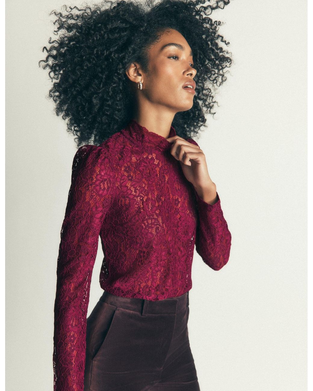 Boden Red Lace Detail Top