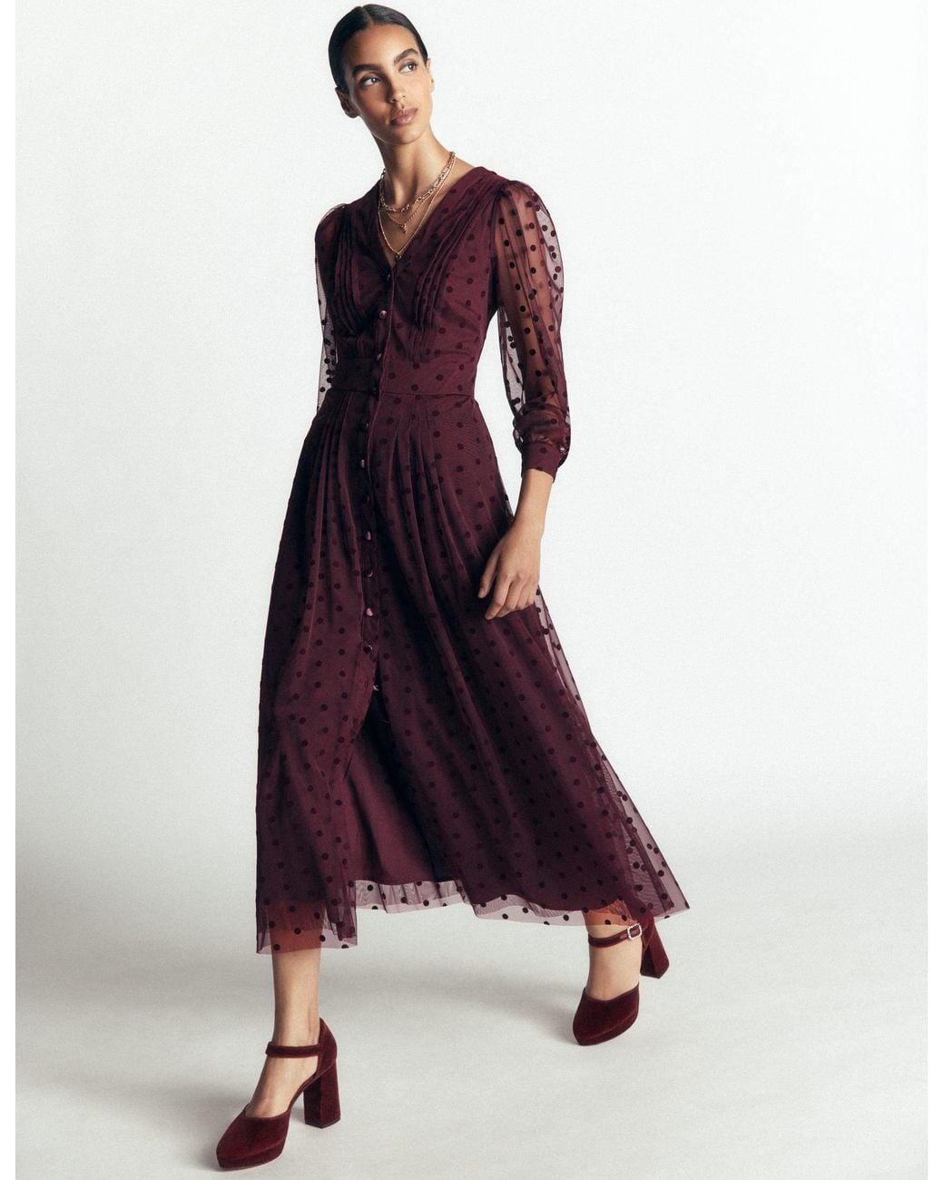 Boden Purple Pleated Tulle Midi Dress