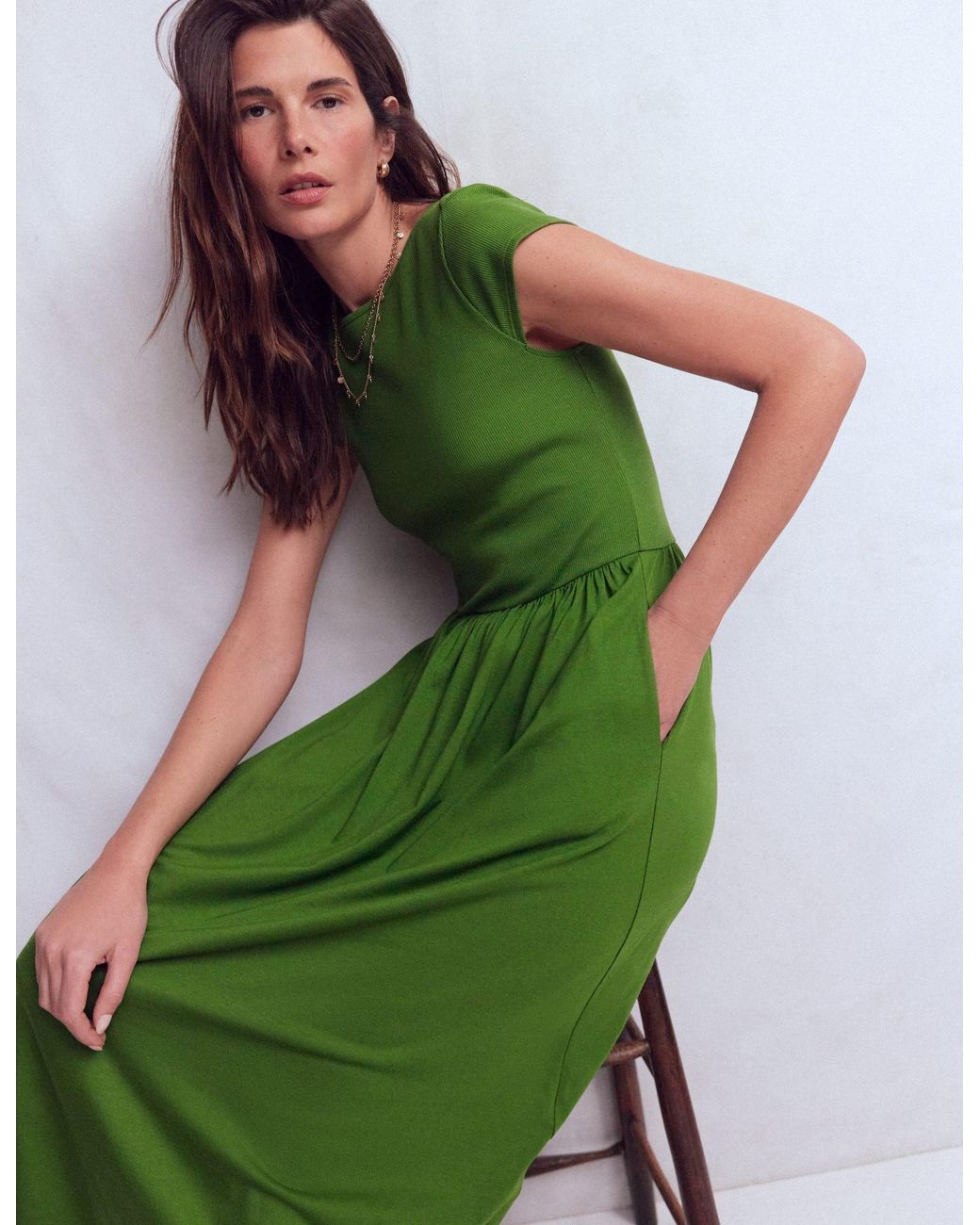 Boden Green Boat Neck Mix Dress