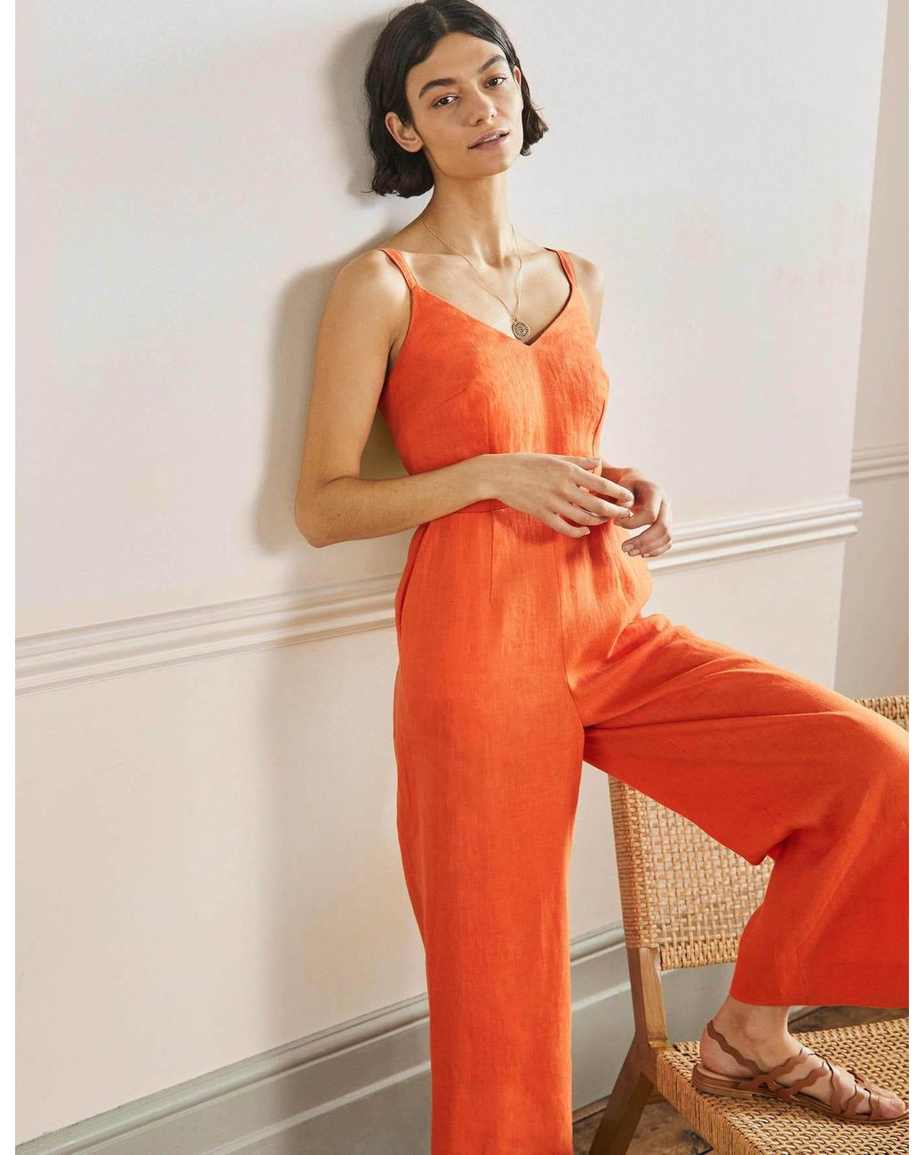 Boden Lola Strappy Linen Jumpsuit 