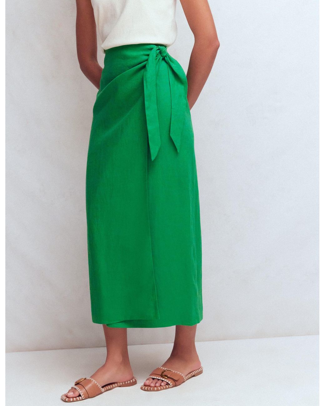 Boden Green Dimitra Linen Column Skirt