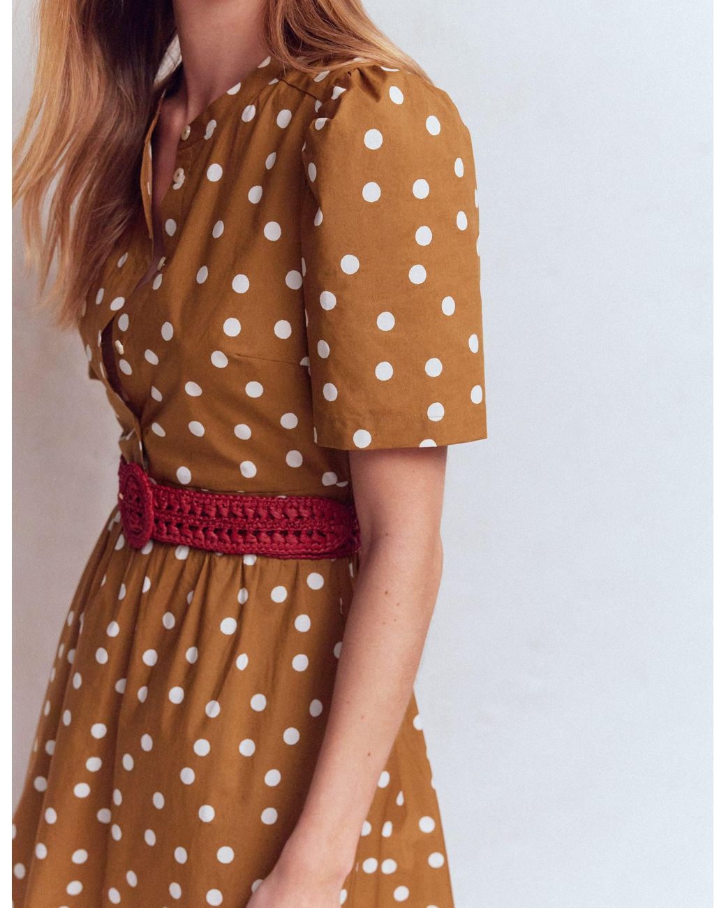 Boden Brown Ivy Button Cotton Midi Dress