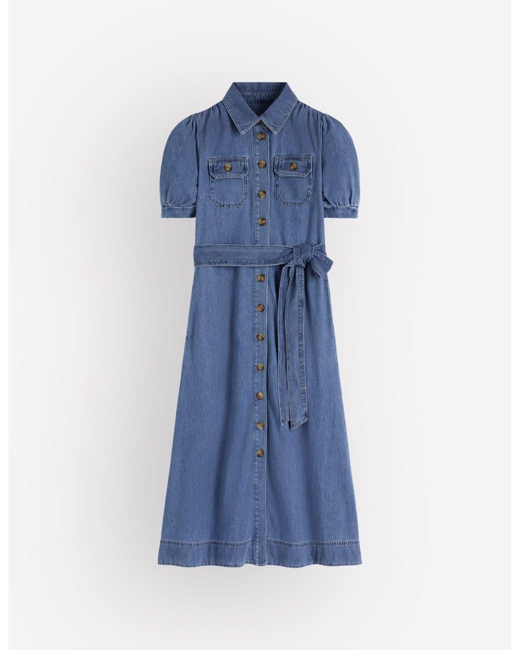 Boden Blue Puff Sleeve Denim Shirt Dress