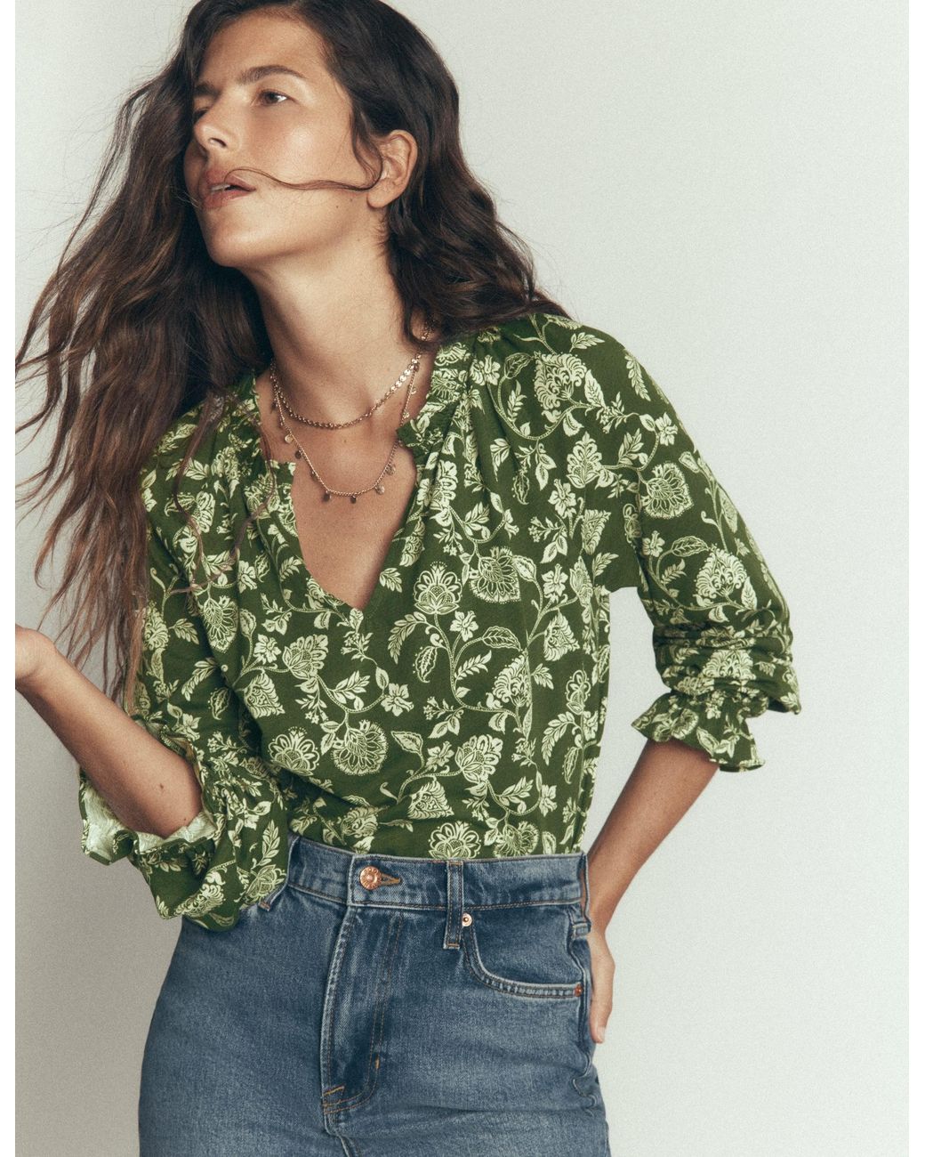 Boden Green Pia Ruffle Detail Top