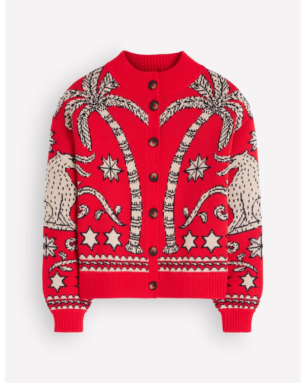 Boden Red Jemma Jacquard Knit Cardigan