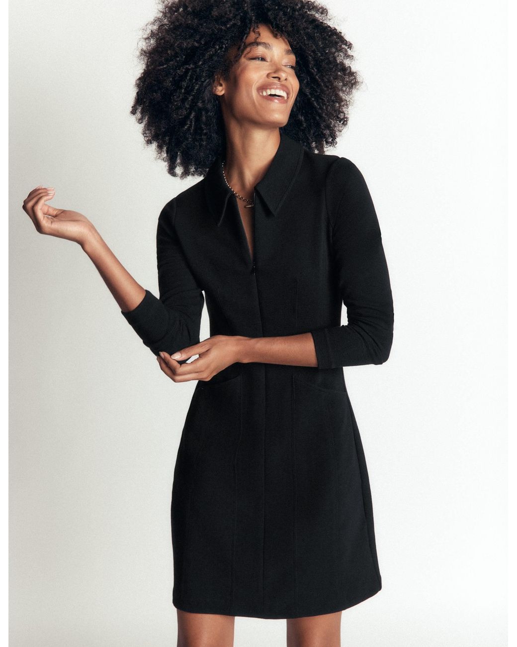 Boden Black Nia Ottoman Long Sleeve Dress