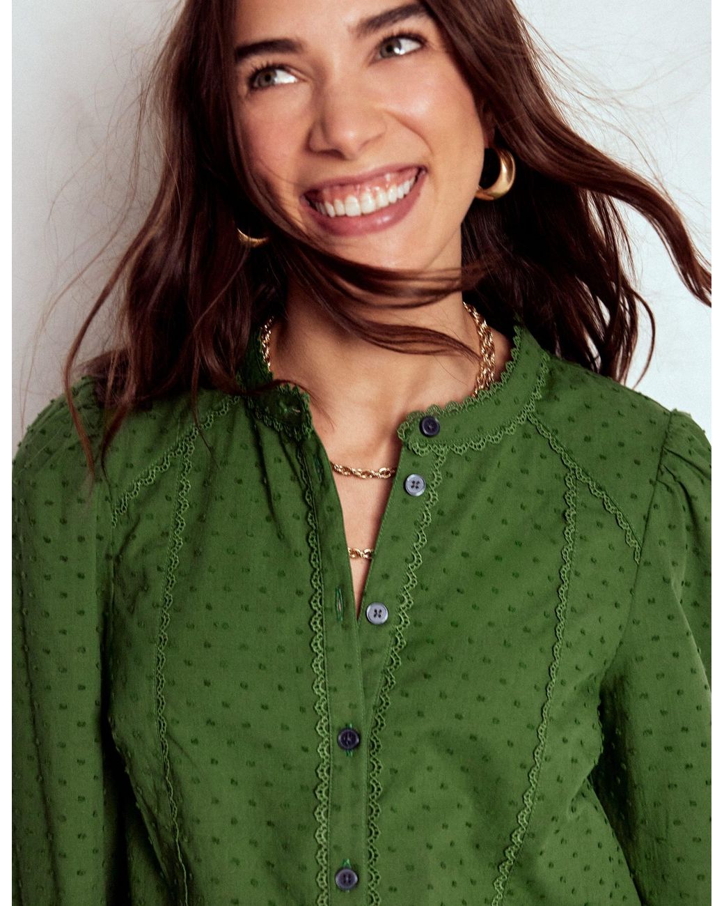 Boden Green Rhea Cotton Dobby Top