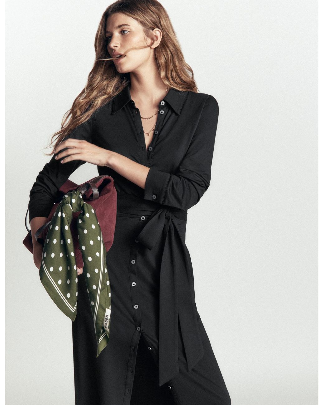 Boden Green Ruched Jersey Shirt Dress
