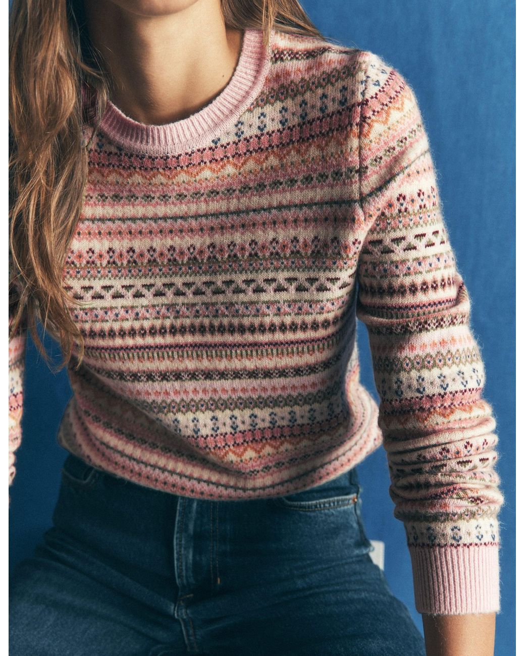 Boden Pink Edie Fair Isle Sweater