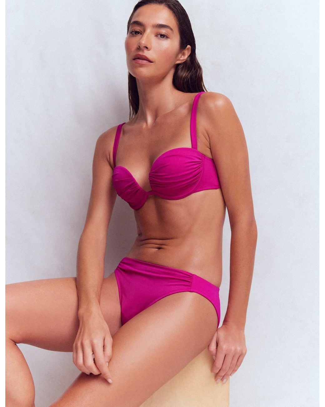 Boden Pink Classic Ruched Bikini Bottoms