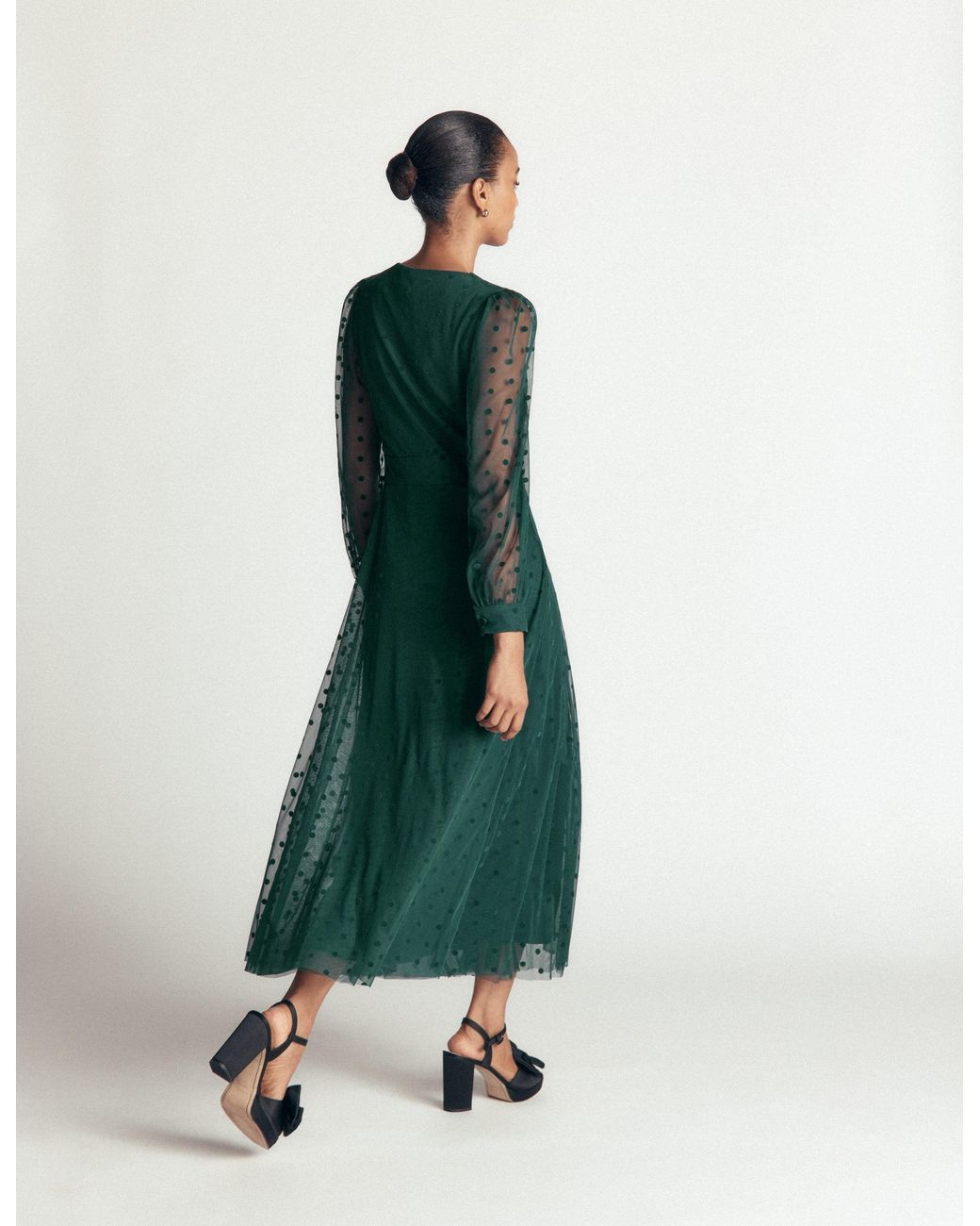 Boden Green Pleated Tulle Midi Dress