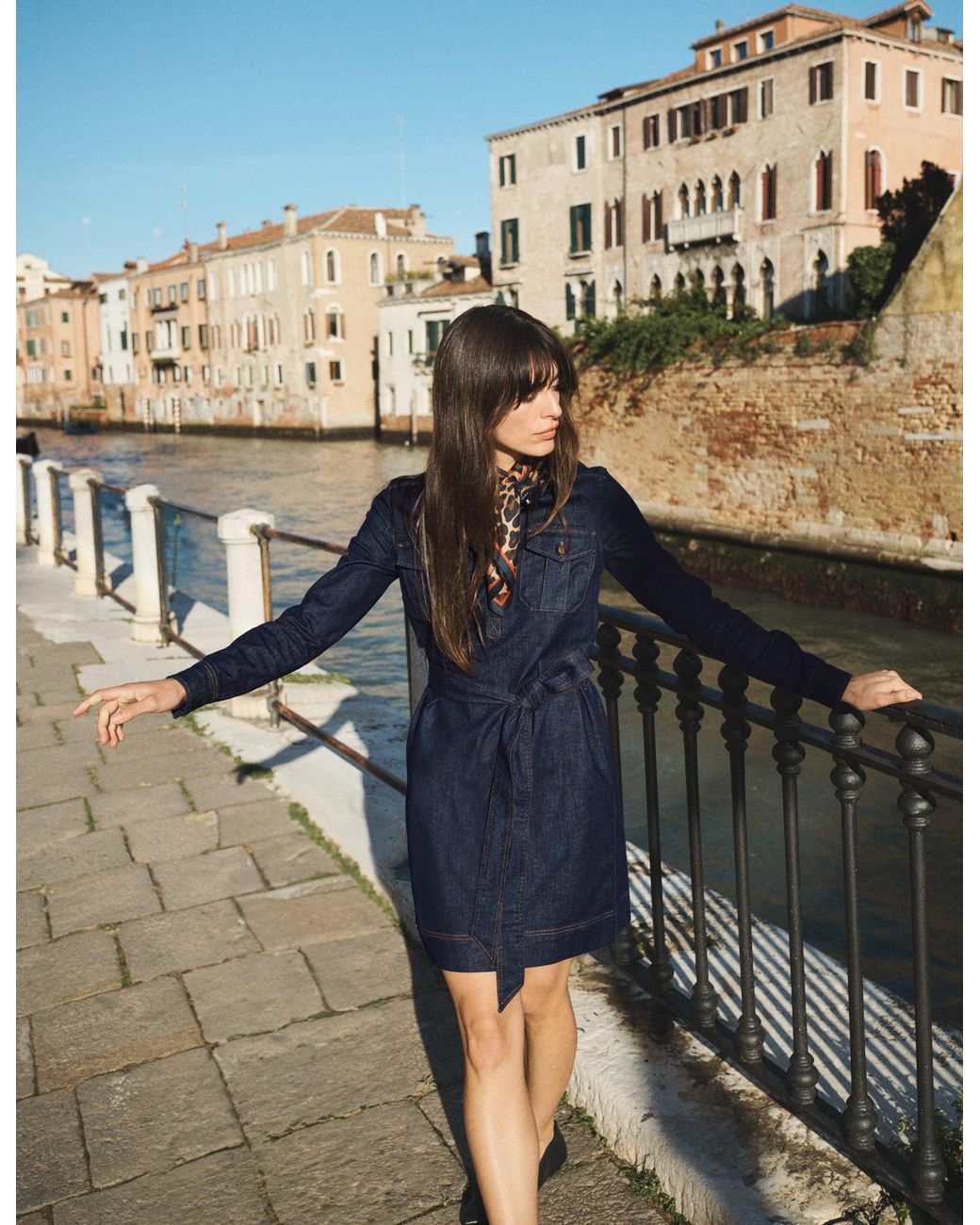 Boden Multicolor Half Placket Denim Dress