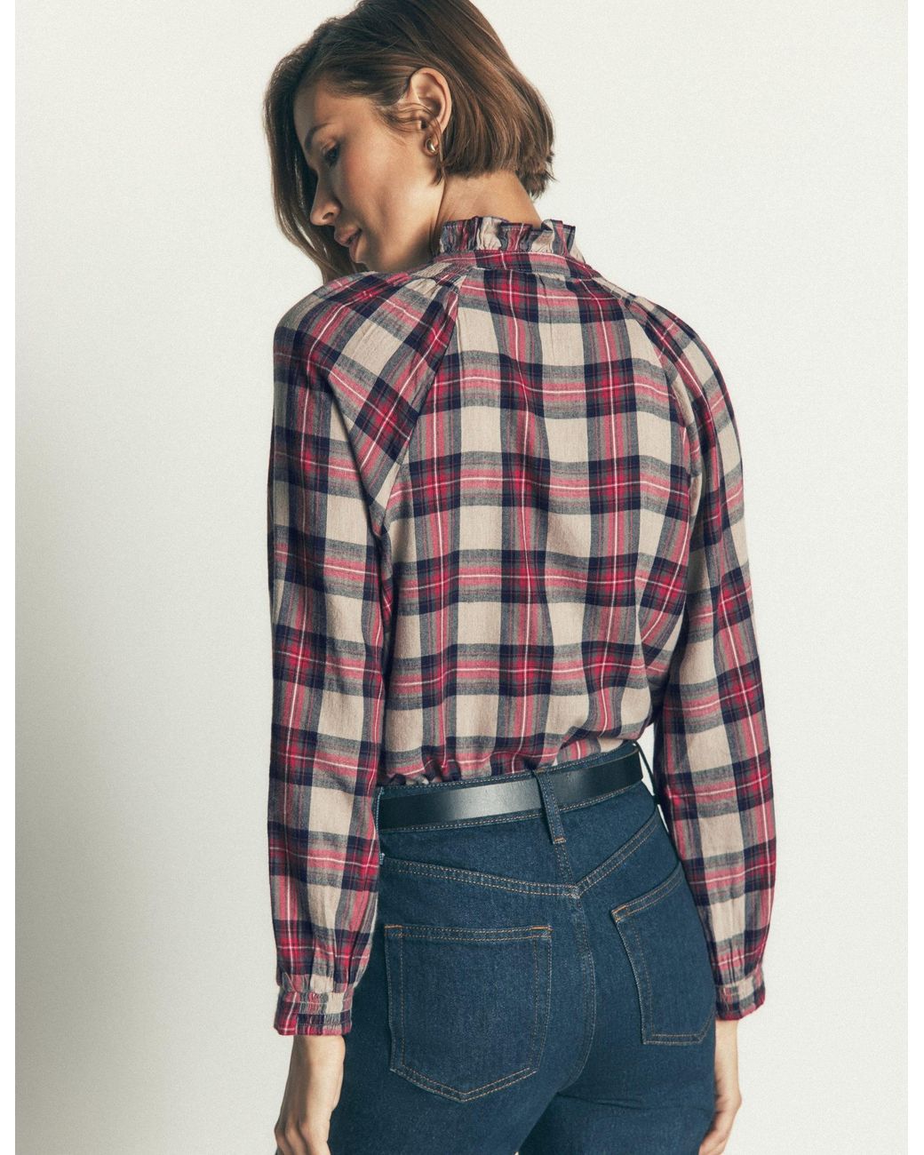 Boden Red Erica Frill Check Top