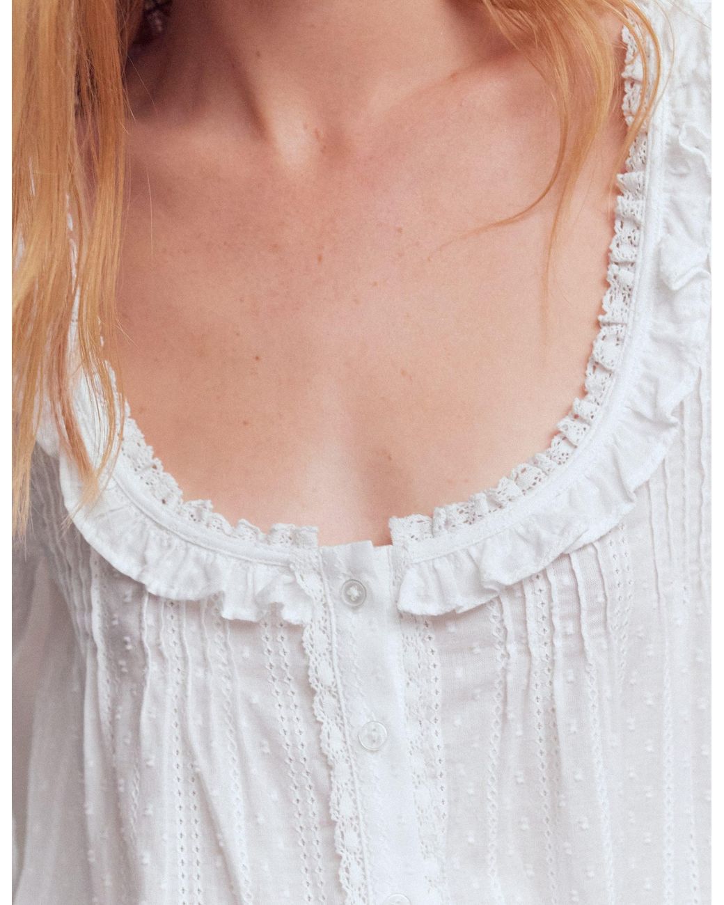 Boden White Scoop Neck Ruffle Top