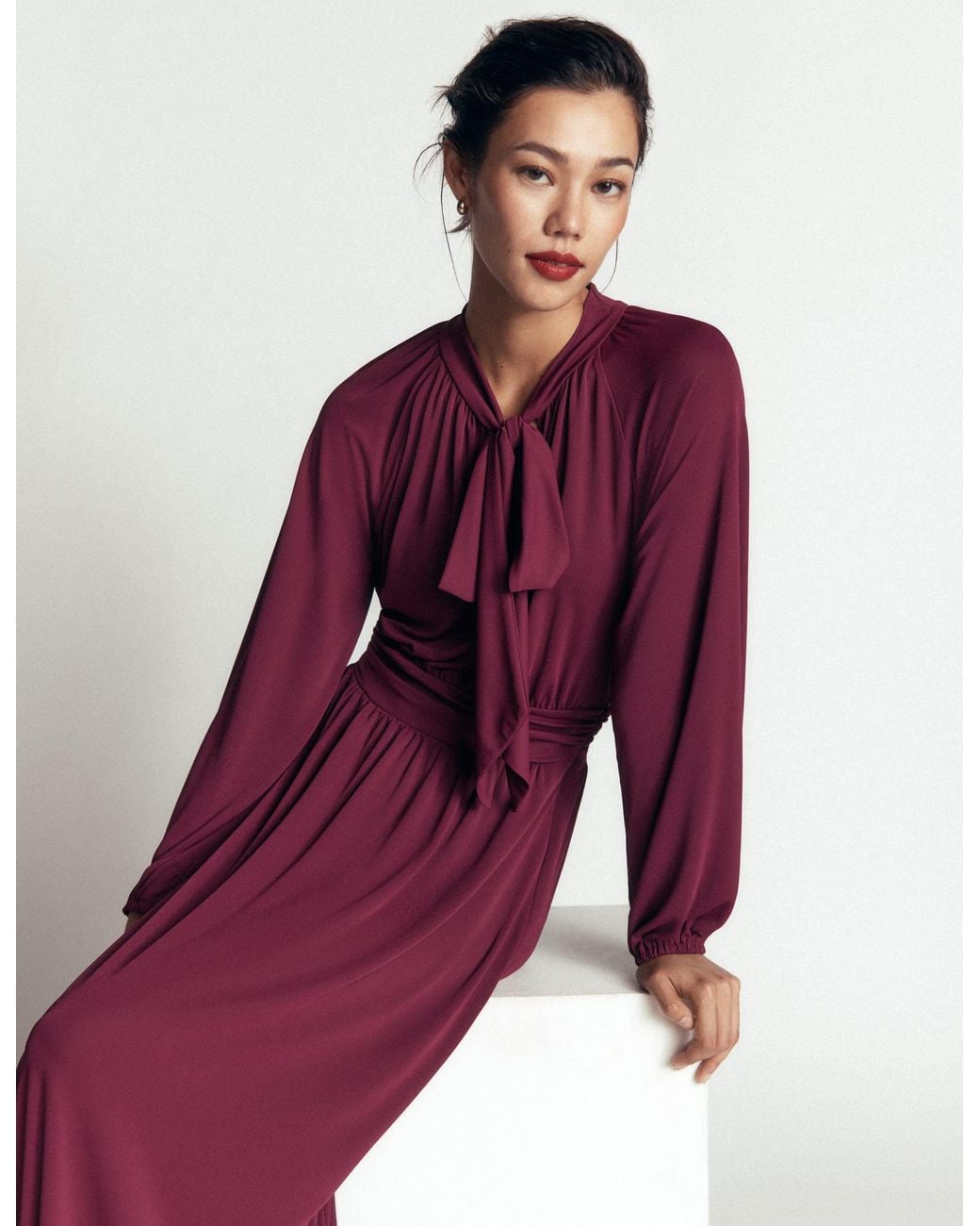 Boden Red Pussybow Jersey Maxi Dress