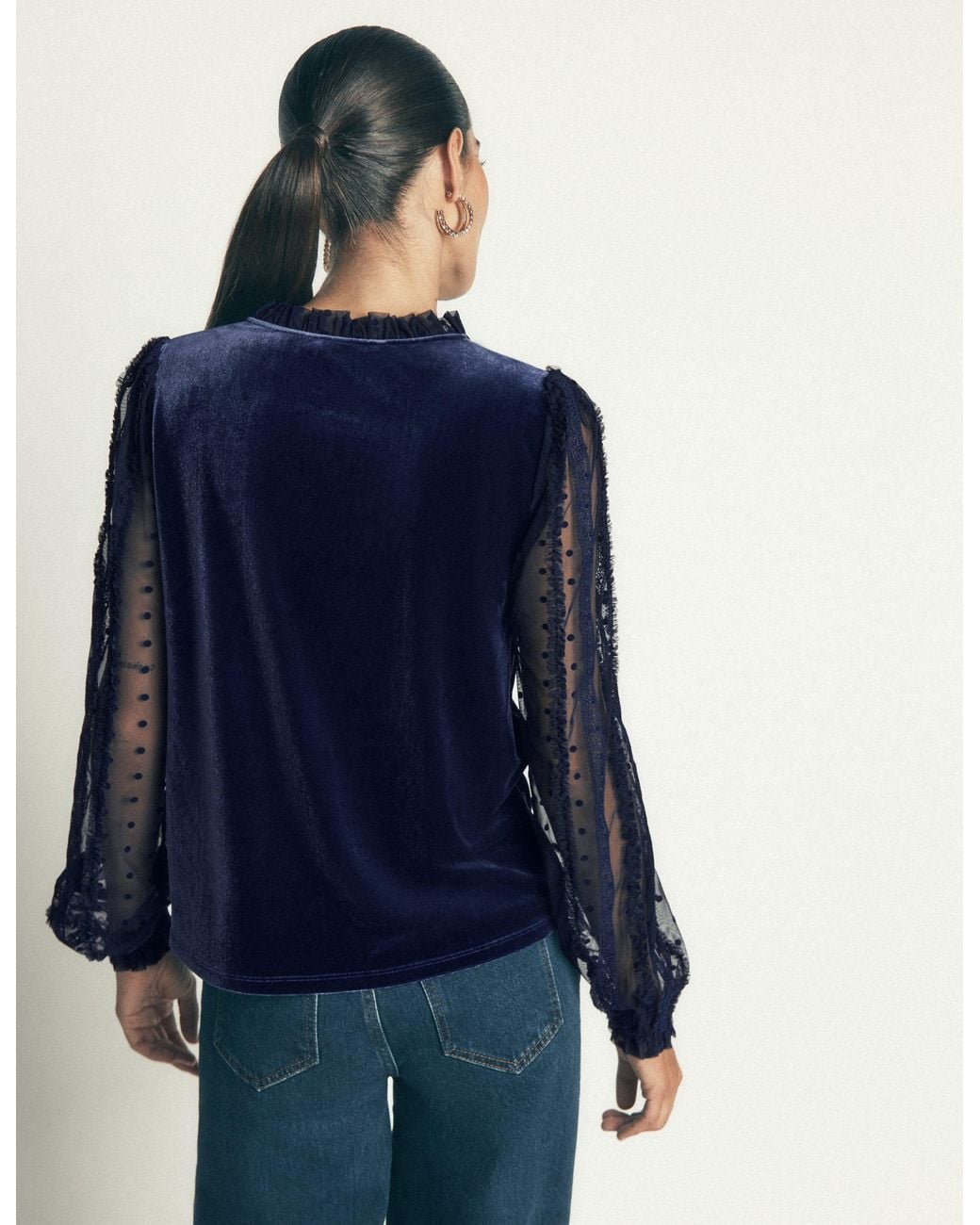 Boden Blue Tulle Mix Velvet Top
