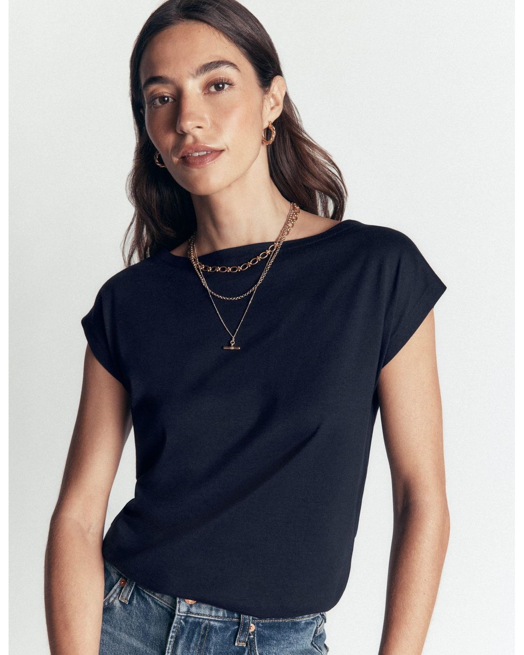 Boden Blue Supersoft Slash Neck T-Shirt