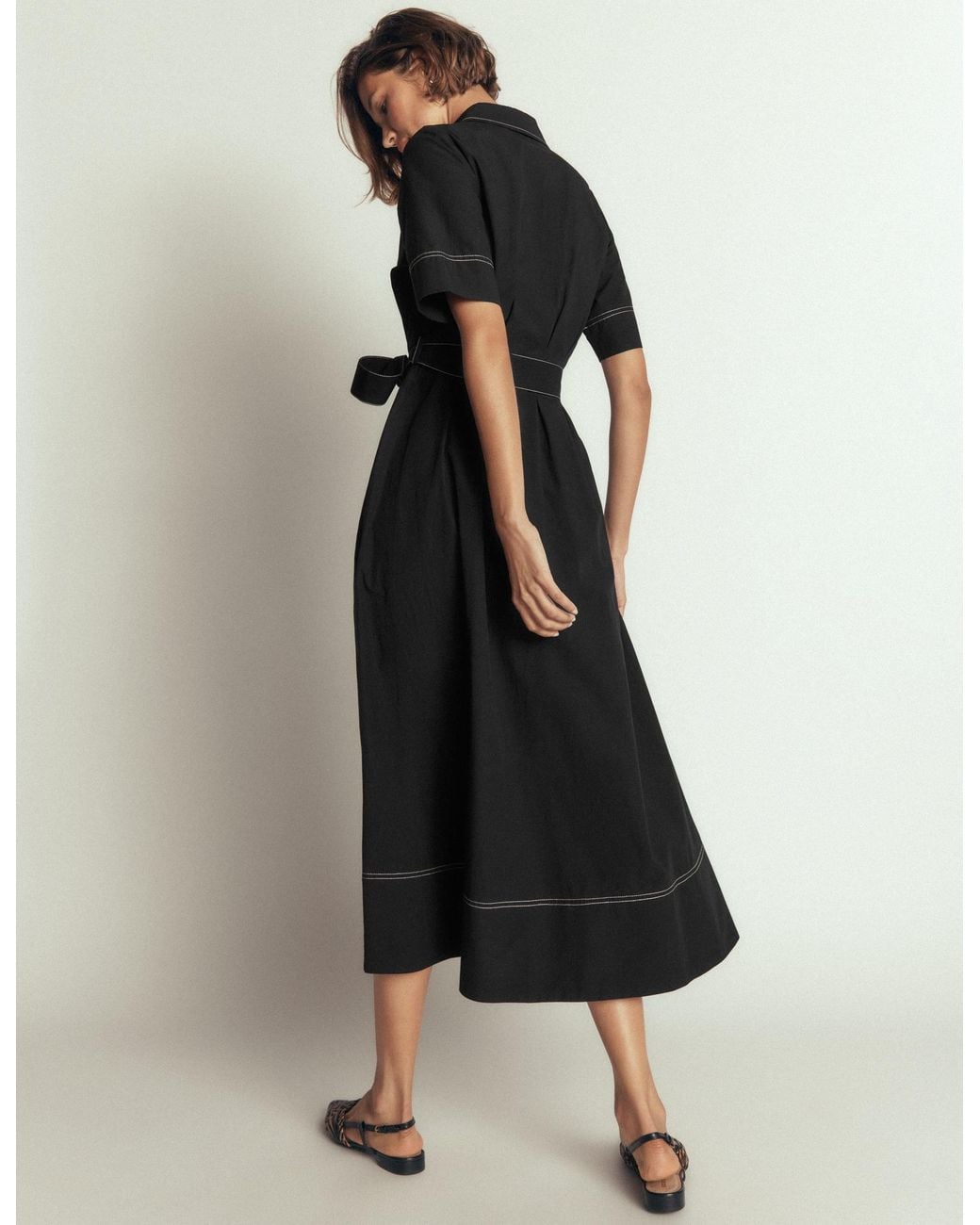Boden Black Sarah Cotton Midi Shirt Dress