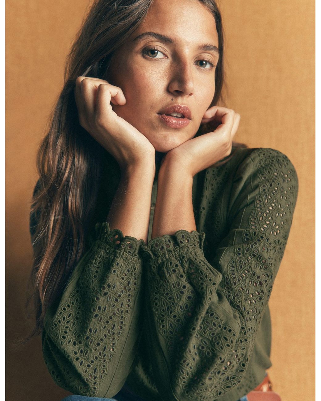 Boden Green Broderie Cotton Top