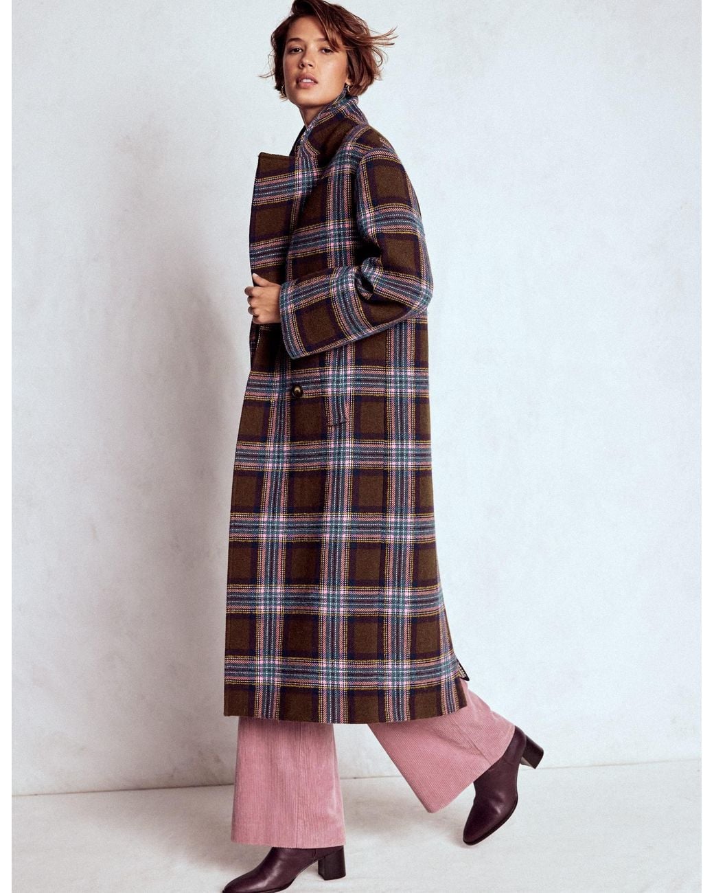 Boden Multicolor Cocoon Wool Coat- And Check