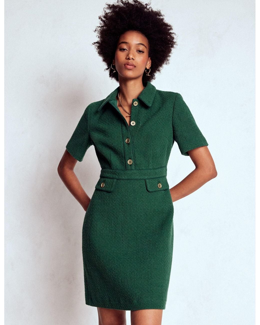 Boden Eda Cotton Shift Dress in Green