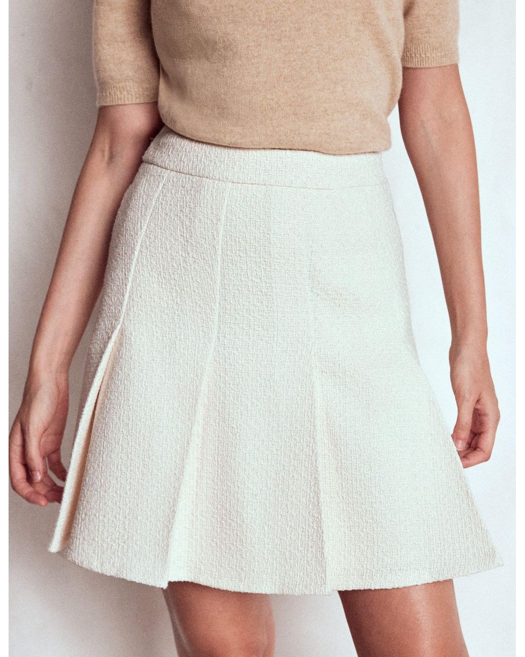 Boden White Flippy Textured Skirt