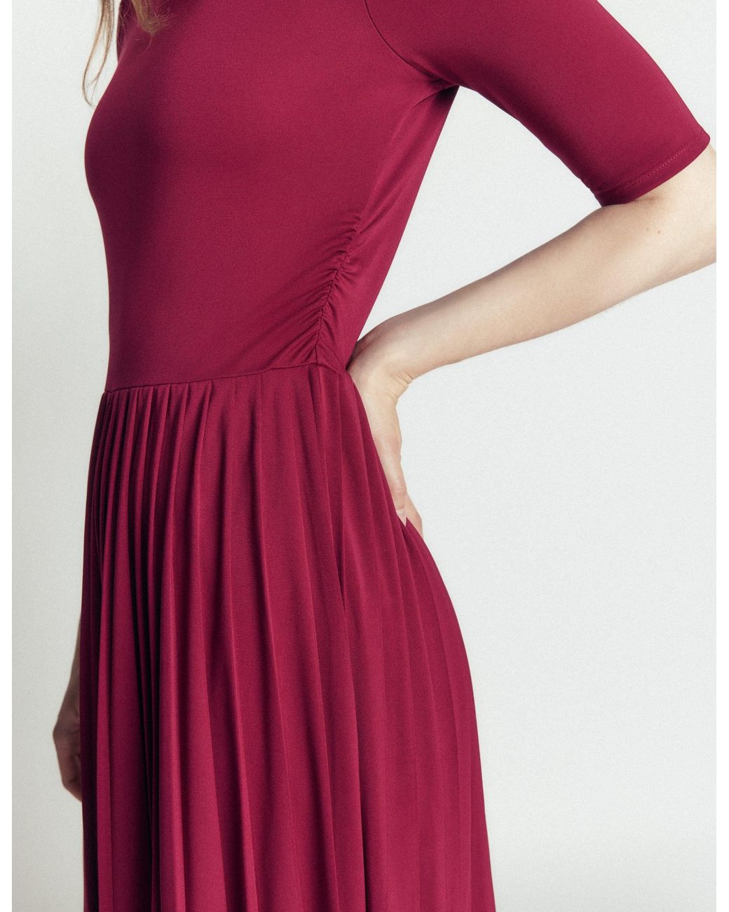 Boden Red Pleated Jersey Midi Dress