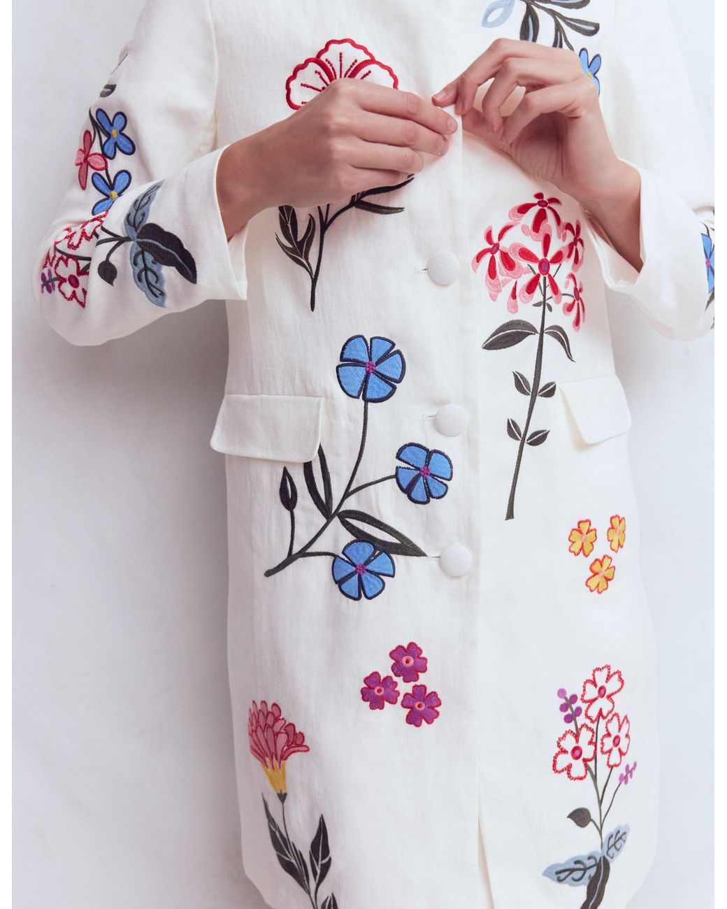 Boden White Embroidered Linen Coat