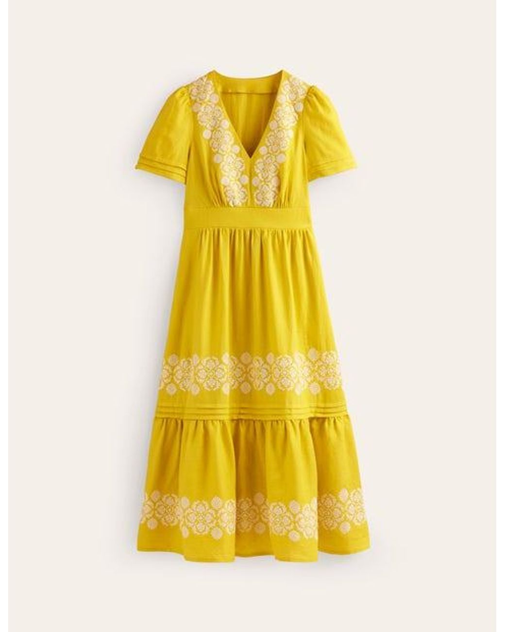 Boden Eve Linen Midi Dresspassion Fruit Embroidered in Yellow | Lyst Boden Eve Linen Midi Dresspassion Fruit Embroidered in Yellow | Lyst