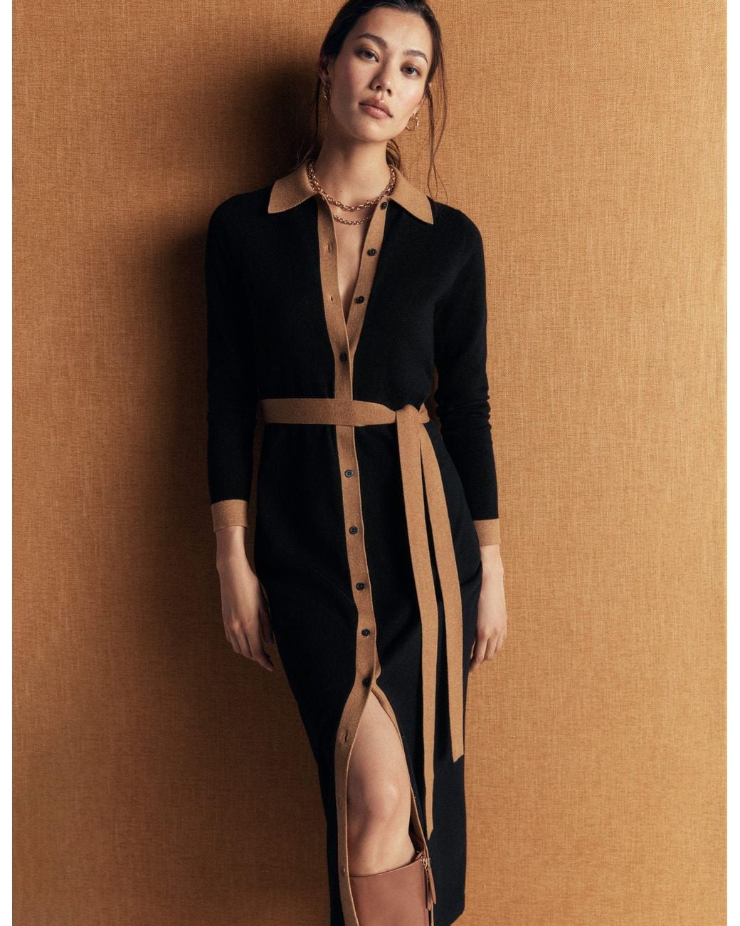 Boden Brown Jessica Knitted Shirt Dress