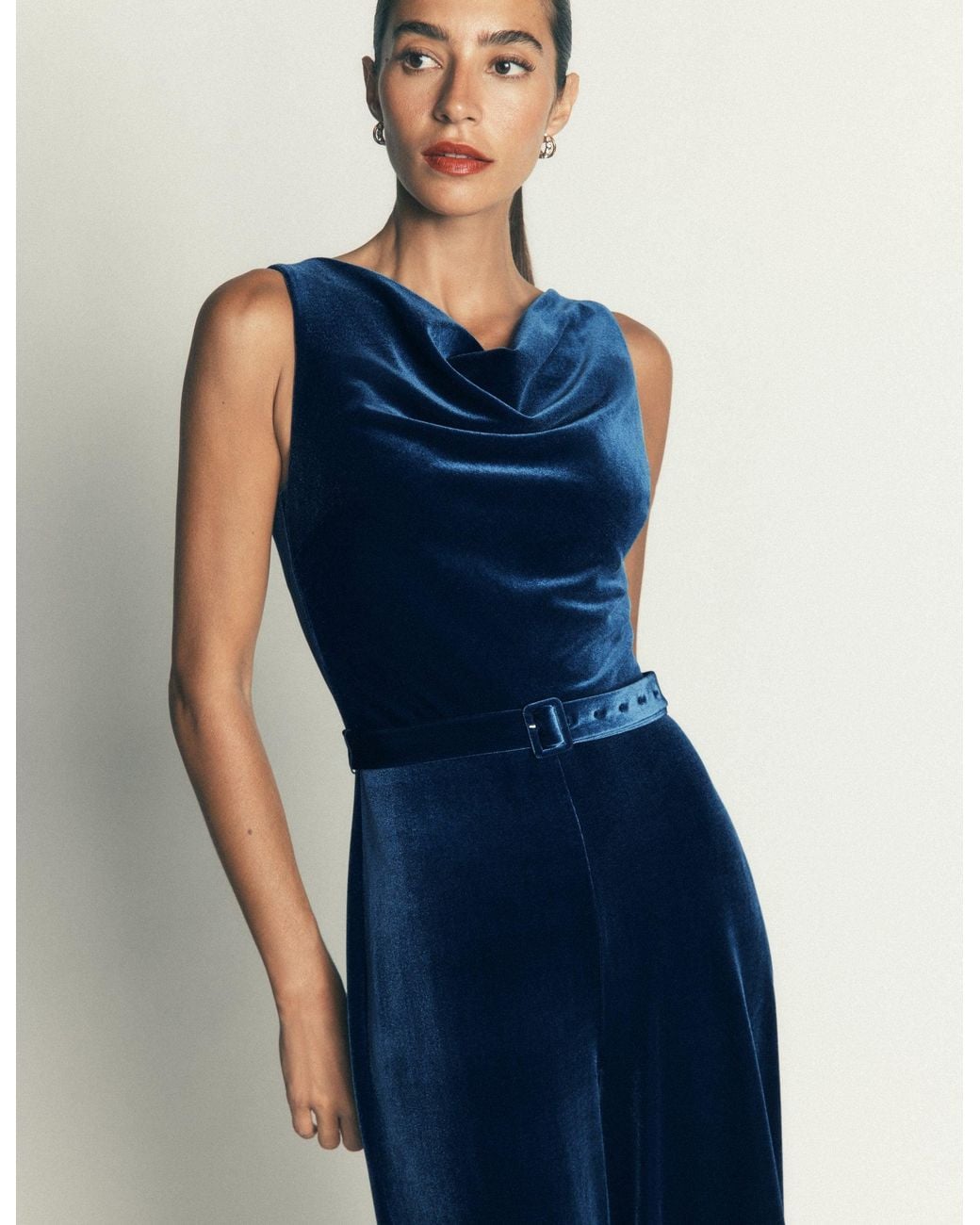 Boden Blue Cowl Neck Velvet Jumpsuit