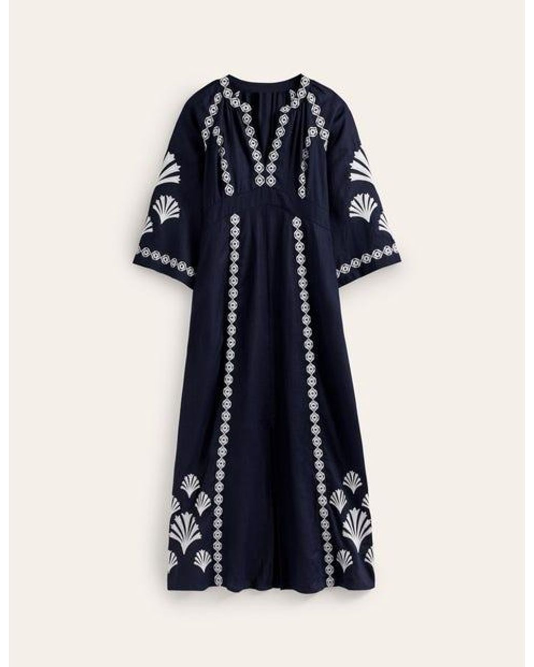 Boden Una Linen Embroidered Dressnavy in Blue | Lyst