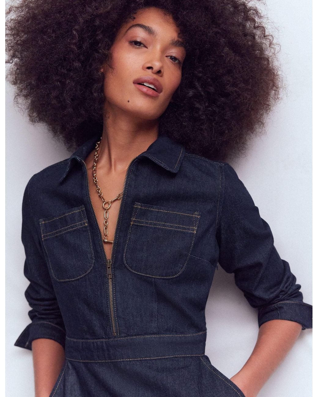 Boden Blue Flippy Denim Shirt Dress