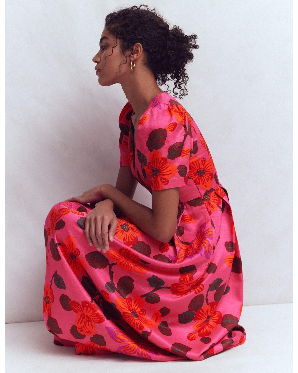 Boden Red Pleat V-Neck Dress
