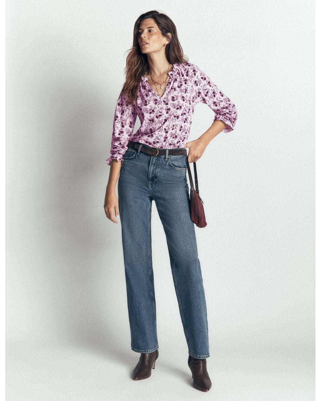 Boden Pink Pia Ruffle Detail Top