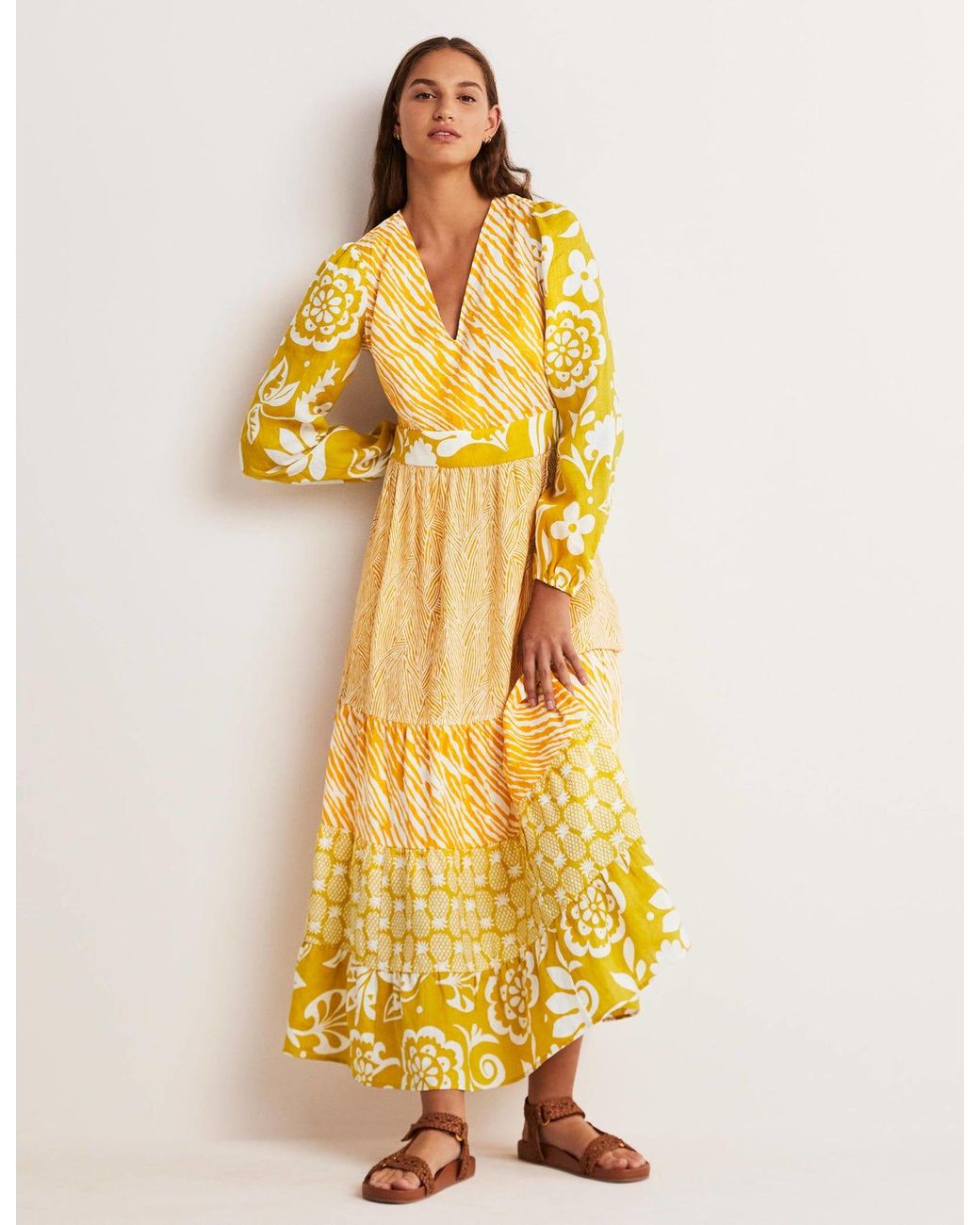 Boden Repurposed Tiered Maxi Dress in Yellow | Lyst