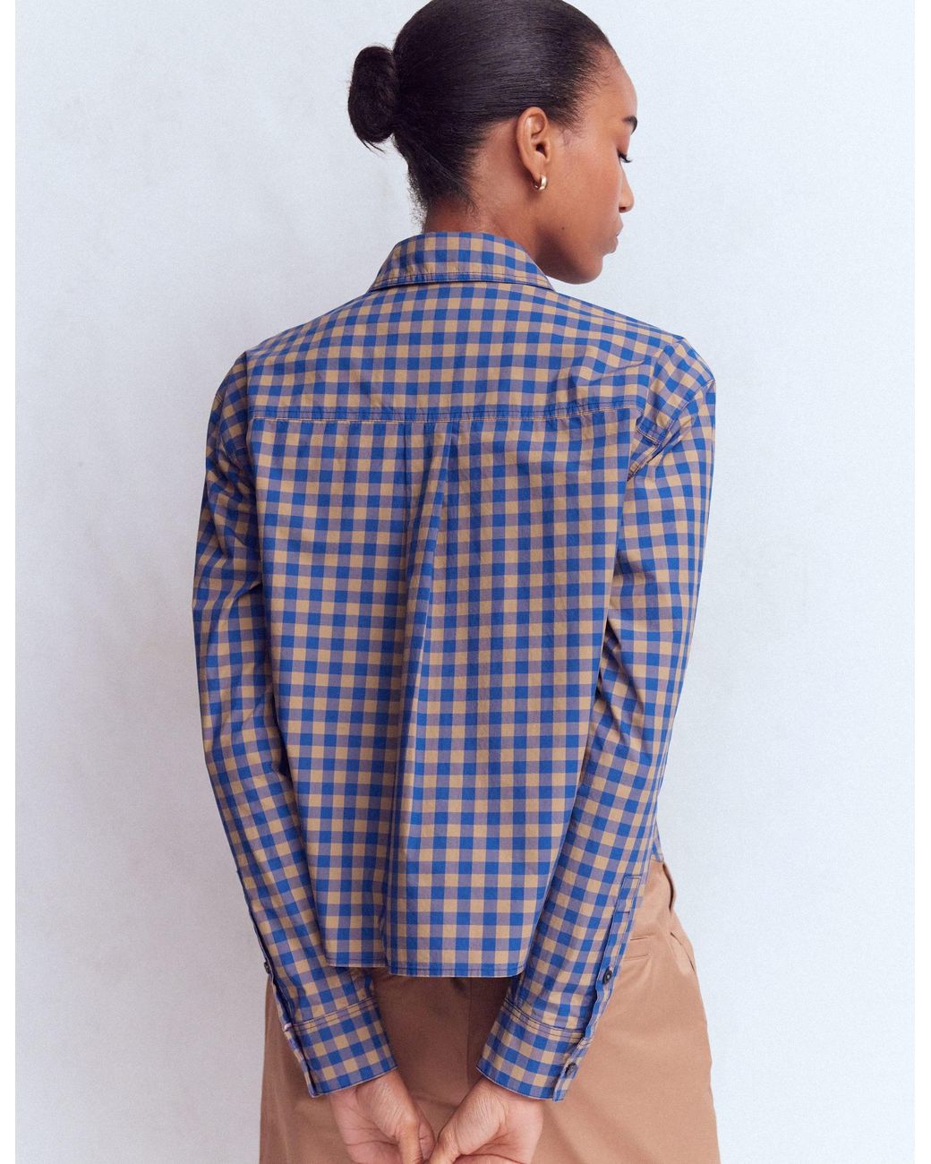 Boden Blue Sienna Cropped Cotton Shirt