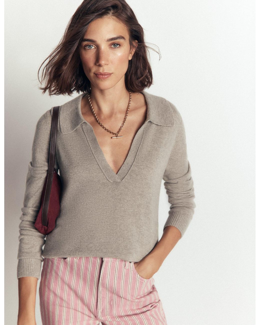 Boden Brown Elsie Cashmere Henley Jumper