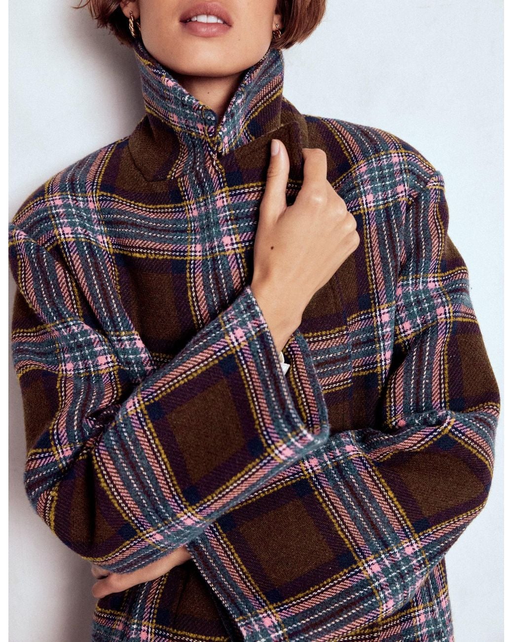Boden Multicolor Cocoon Wool Coat- And Check